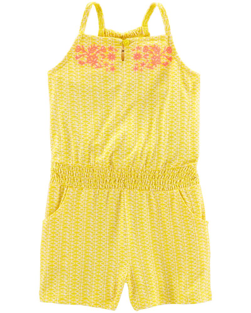 Carters Embroidered Smocked Waist Romper Girls Size 8 Yellow