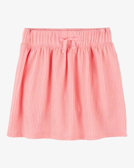 Product image 5 of Kid 2-Piece Ribbed Tank Top & Textured Drawstring Skort Set - Orange/Cream