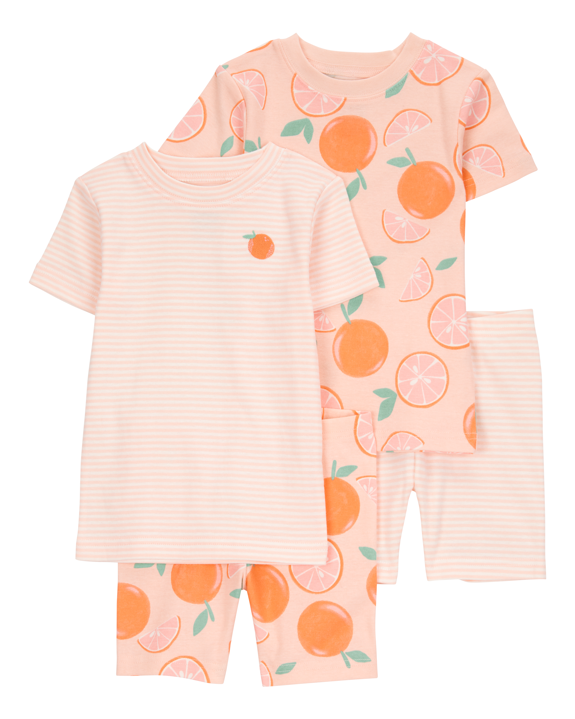 Toddler Orange Print Snug Fit Cotton 4-Piece Pajamas