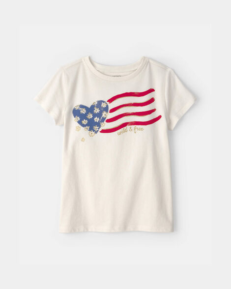 girls 'wild & free' american flag graphic tee - cream