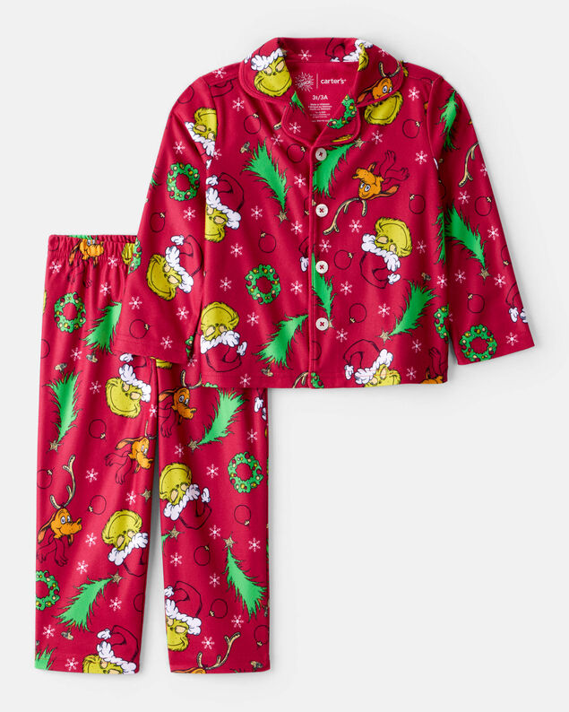 Product image 1 of Toddler Dr. Seuss™ The Grinch Print Fleece Long-Sleeve Loose Fit 2-Piece Pajamas - Red