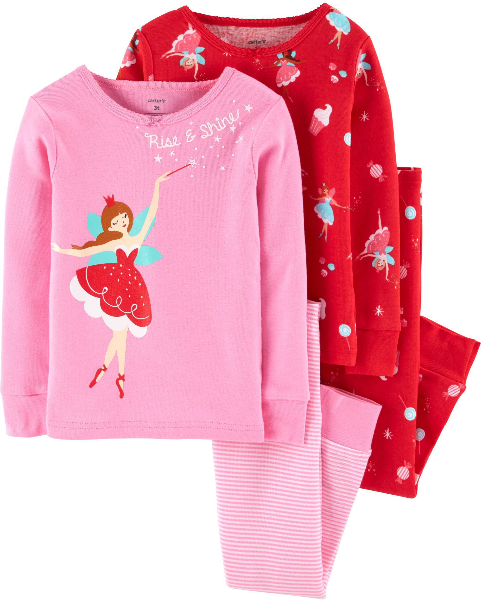 4-Piece Neon Fairy Snug Fit Cotton PJs 