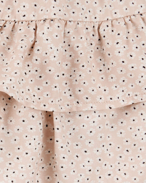 Product image 4 of Toddler 2-Piece Flutter-Sleeve Rib Tank & Floral Ruffle Skort Set - Tan/White