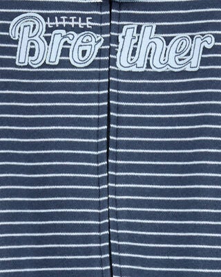 Product image 2 of Baby Striped Little Bro 2-Way Zip Cotton Sleep & Play Pajamas - Blue