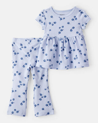 Baby Girl Blueberry Print Cotton Pull-On Pants - Ivory