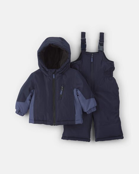 Baby Boy 2-Piece Color Block Hooded Snowsuit Jacket & Bib Set - Navy Blue