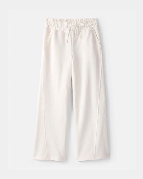 girls french terry wide-leg pants - cream