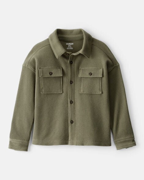 Toddler Boy Long-Sleeve Waffle Knit Utility Shirt - Green