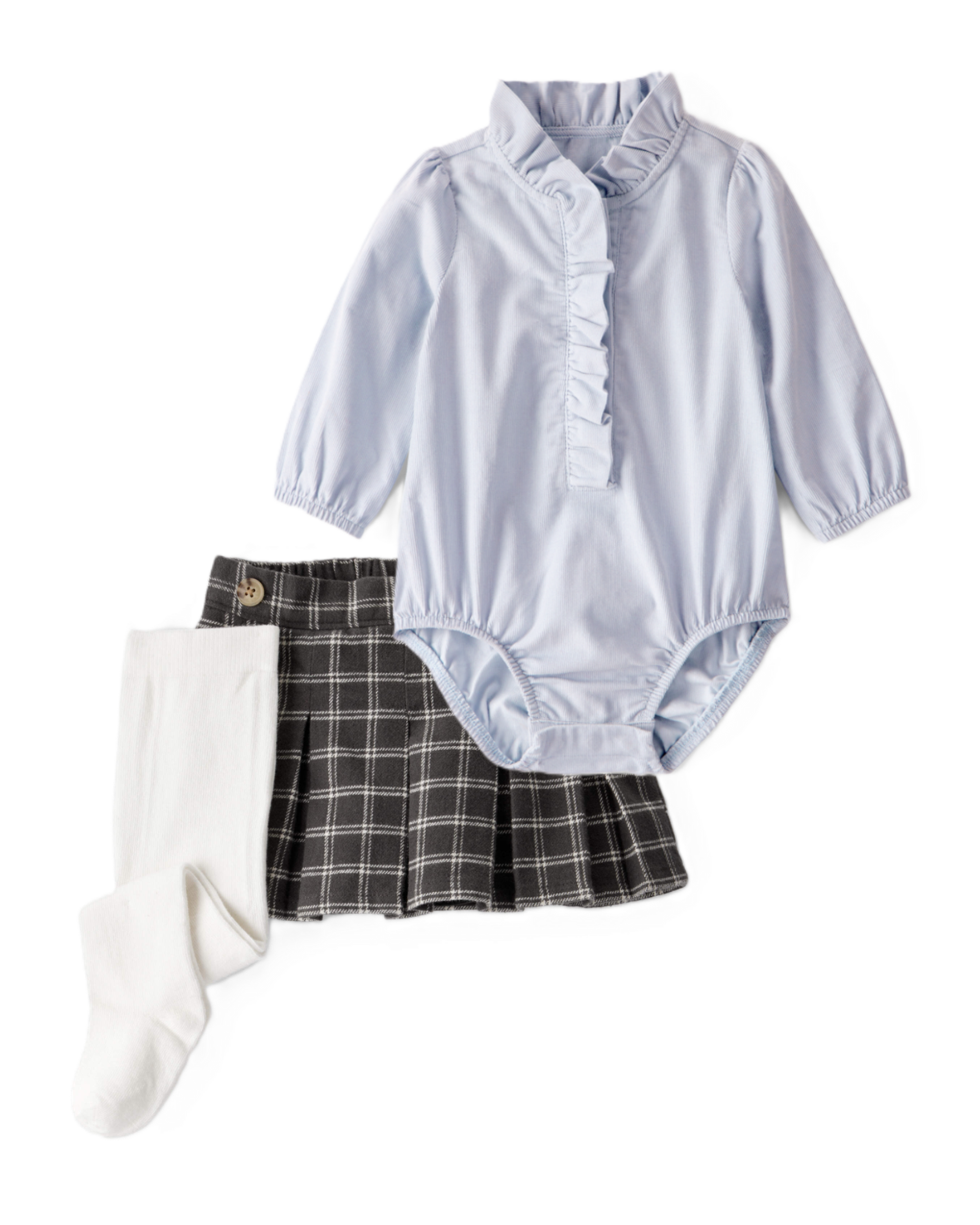 Baby Girl 3-Piece Corduroy Bodysuit, Plaid Skort & Printed Pants Set - Multi