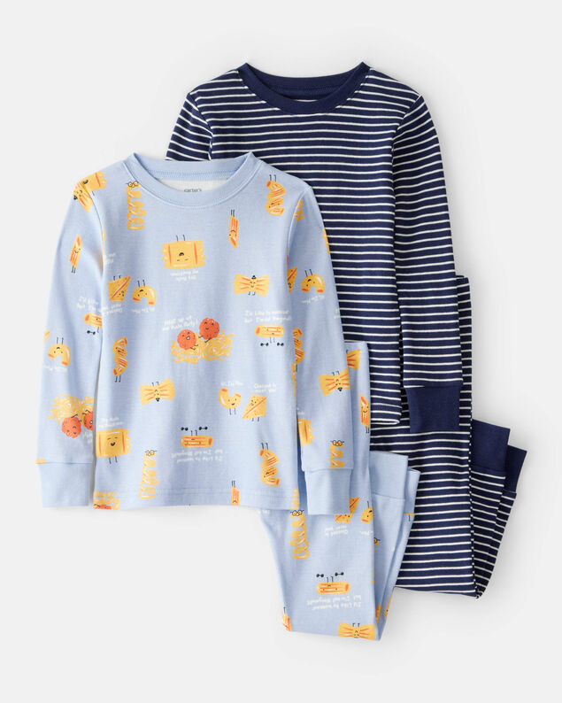 Product image 1 of Toddler Boy Pasta Print 100% Cotton Long-Sleeve 4-Piece Pajamas - Blue