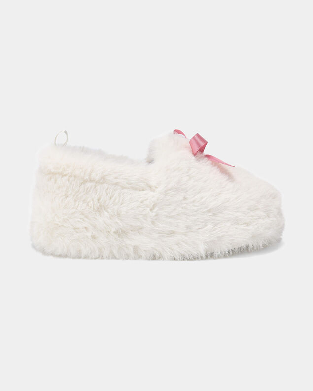 Product image 2 of Girls Fuzzy Bow Slippers - Cream/Pink