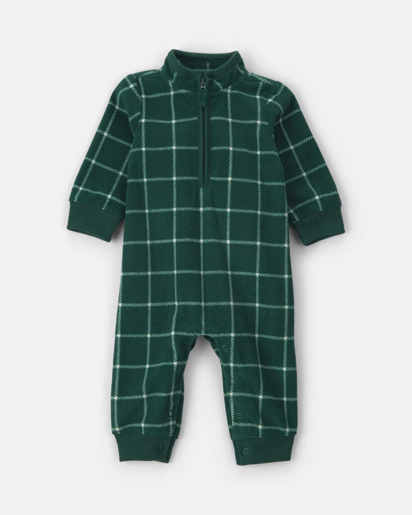Baby Boy Carter's Fair Isle Fleece Long-Sleeve Bodysuit, Boy's, Size: 18 Months, Green Plaid