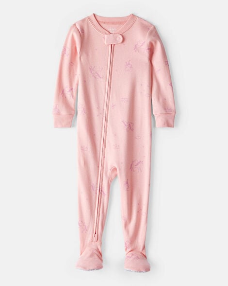 toddler girl fairy star print 100% cotton long-sleeve snug fit 1-piece pajamas - pink