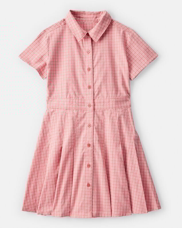 Product image 1 of Kid Plaid Button-Down Short-Sleeve Shirt Dress - Pink