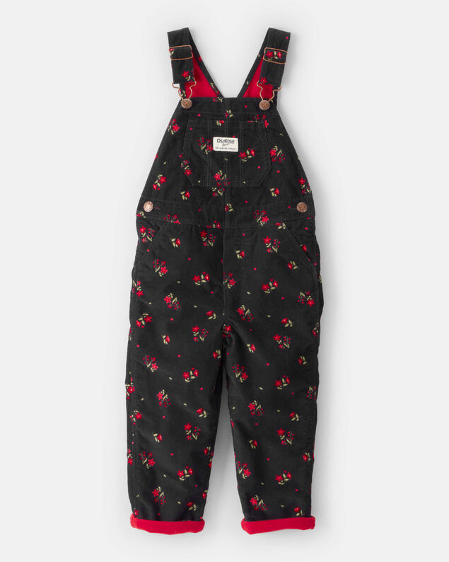 Product image 1 of Toddler Girl Floral Print Corduroy Sleeveless Overalls - Black