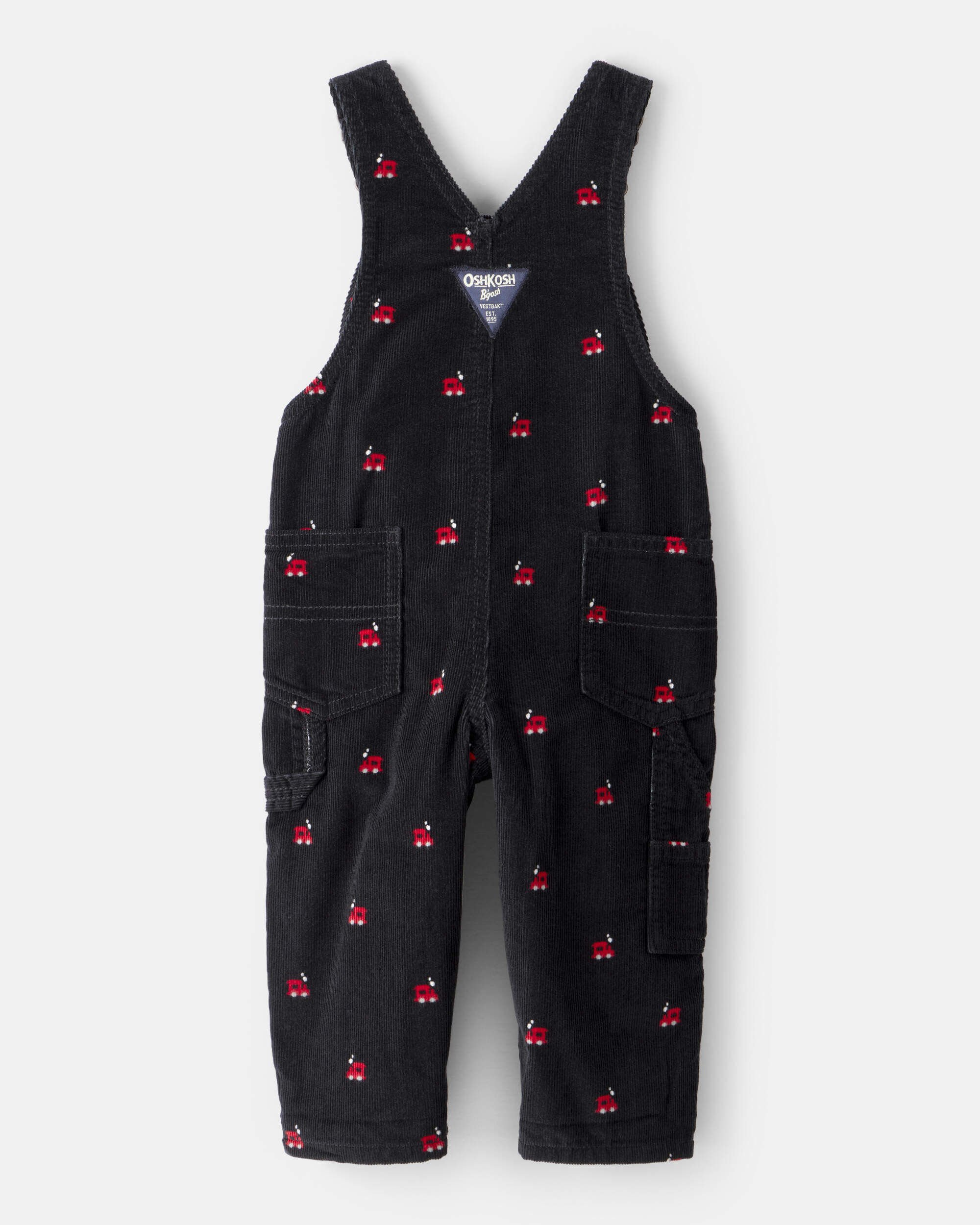 Baby Boy Train Print Corduroy Overalls - Black