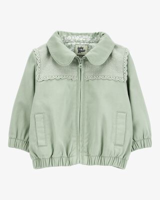 Product image 1 of Baby Zip-Up Eyelet Woven Jacket - Green