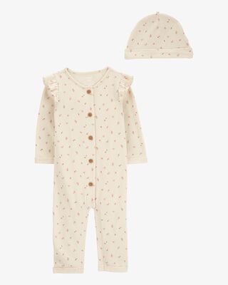 Product image 1 of Baby 2-Piece  Button-Down Jumpsuit & Cap Set

