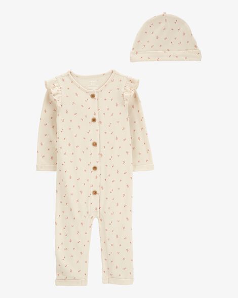  Product image 1 of Baby 2-Piece  Button-Down Jumpsuit & Cap Set

