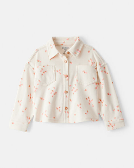 Baby Girl Heart Print Long-Sleeve Flannel Shirt - Cream