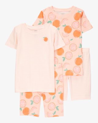 Product image 1 of Kid Orange Striped Snug Fit Cotton 4-Piece Pajamas