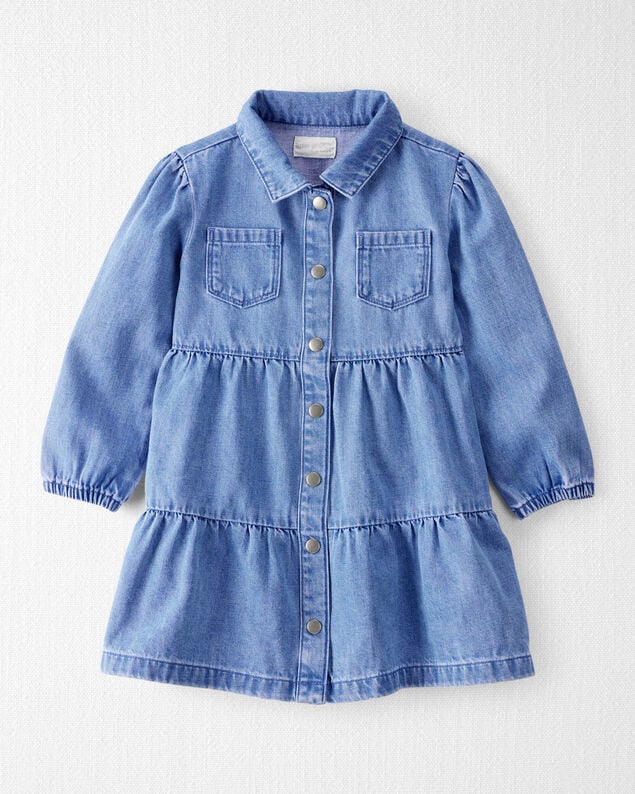 Girls 2-Piece Denim Long-Sleeve Dress Set 