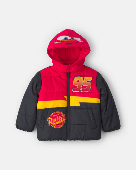 toddler boy ©disney/pixar hooded cars puffer jacket - red/black