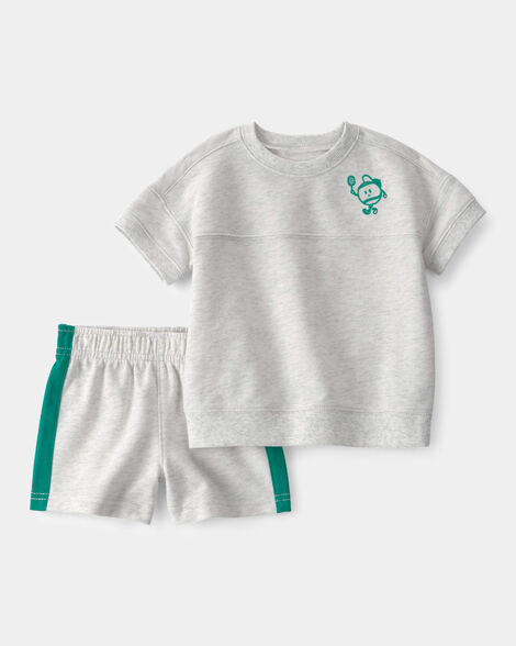 baby boy 2-piece pickleball top & short set - grey