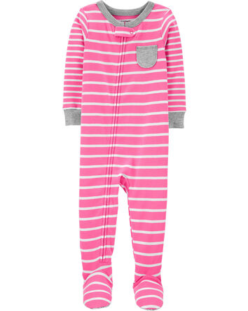 Toddler 1-Piece Striped 100% Snug Fit Cotton Footie Pajamas