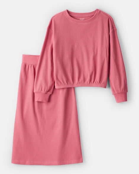 Product image 1 of Girls 2-Piece Long-Sleeve Top & Skirt Set - Pink