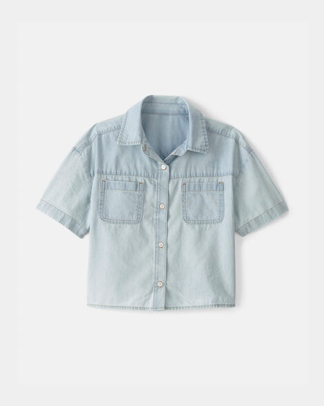 Girls Chambray Short-Sleeve Top - Blue
