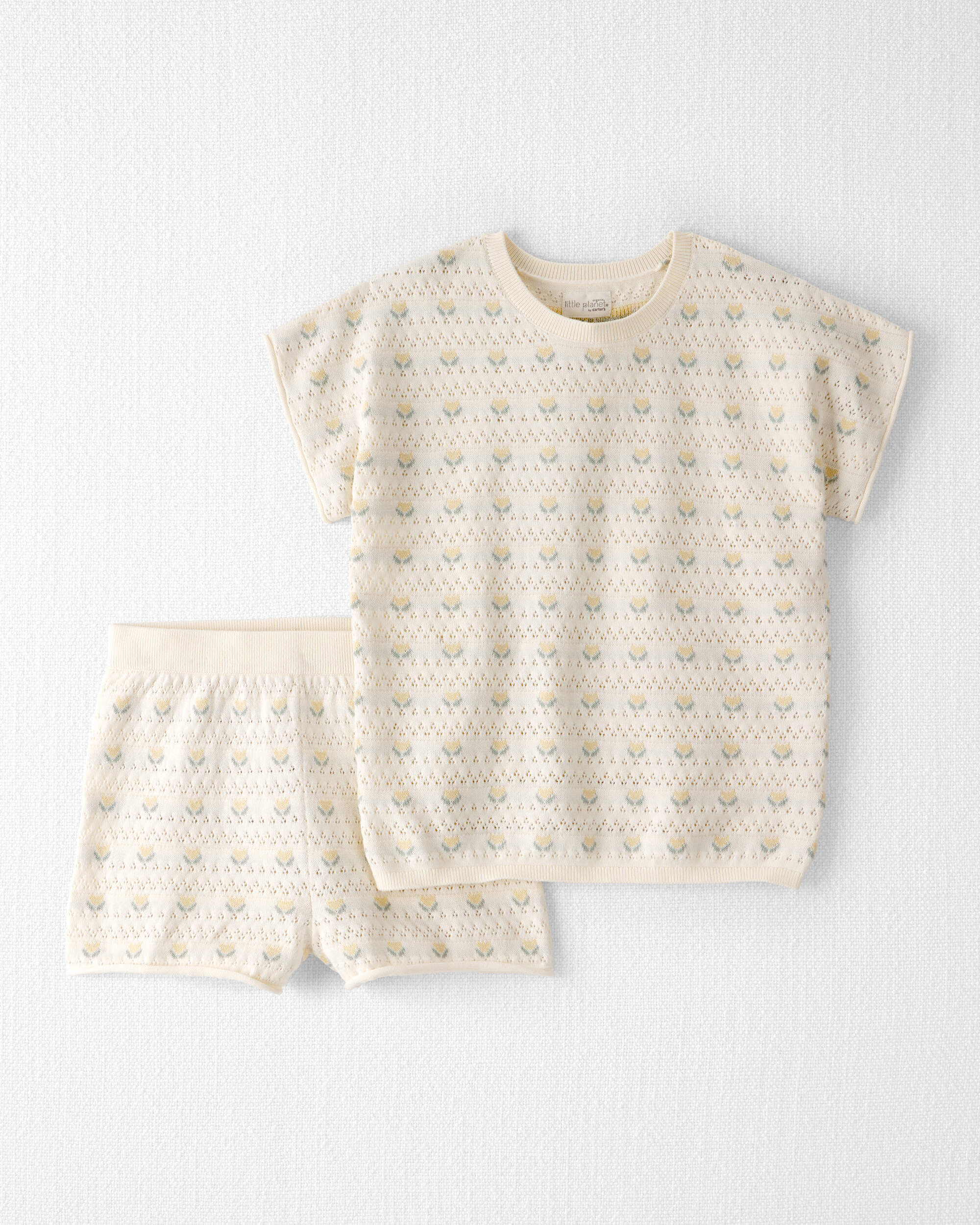 Little Planet Girls Organic Cotton Sweater Knit Set in Honey Floral Print 6 Honey Floral 34$