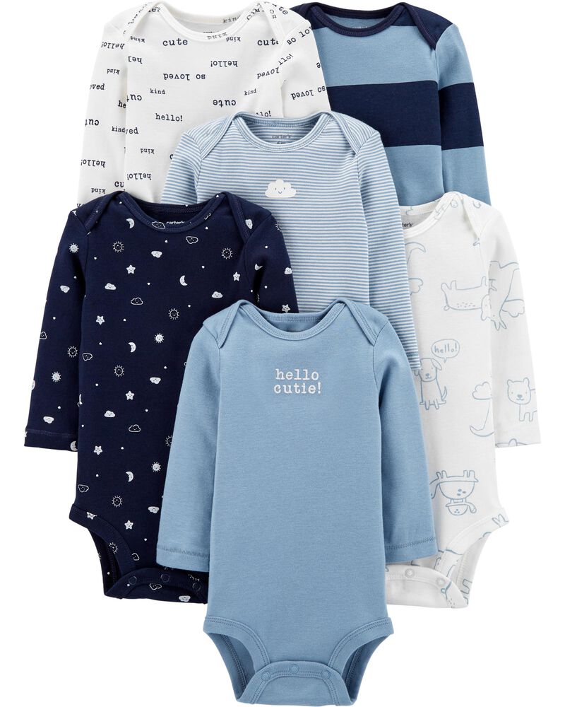 Baby Blue 6 Pack Long Sleeve Original Bodysuits Carters Com