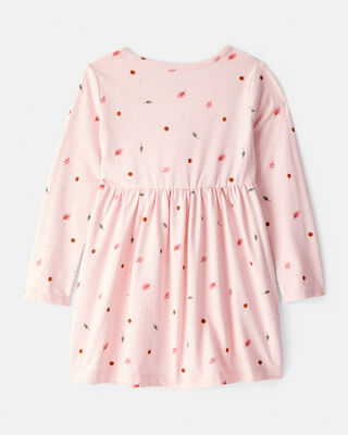 Product image 2 of Toddler Girl Leaf Print Long Sleeve Dress - Pink