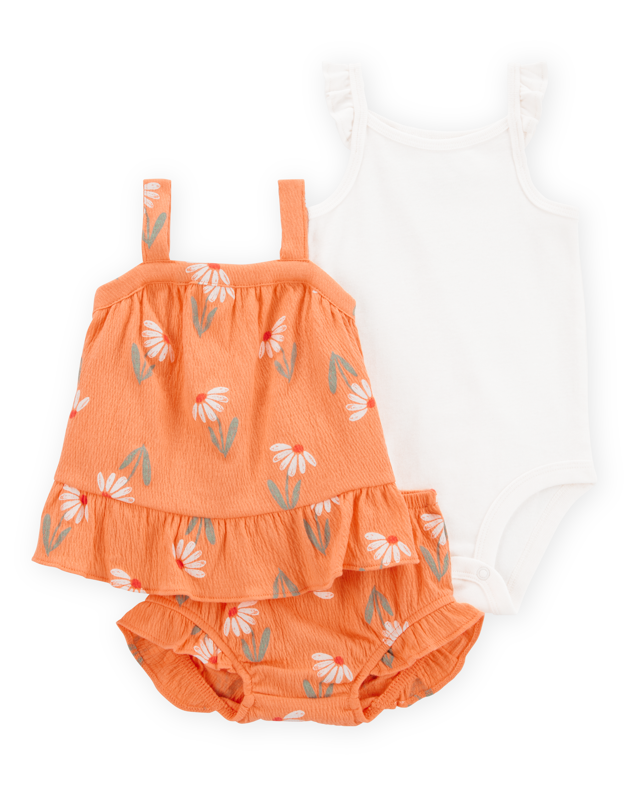 Baby Girl 3-Piece Floral  Outfit Set - Orange/White