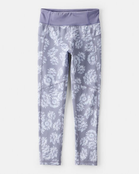 girls floral active leggings - purple