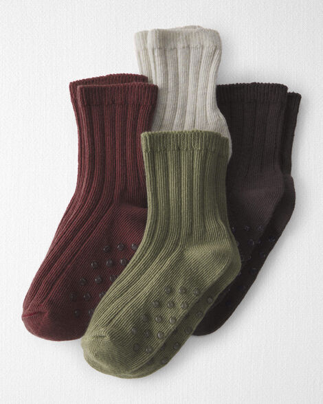 Toddler 4-Pack No-Slip Ankle Socks Made with Organic Cotton