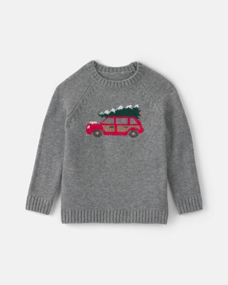 toddler boy christmas car sweater - grey