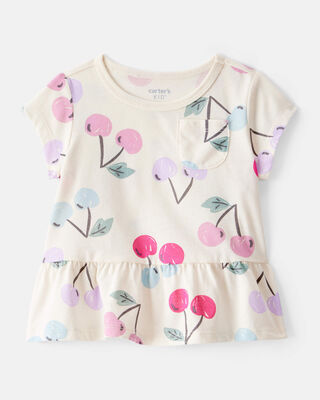 Baby Girl Heart Print Short-Sleeve Peplum Top - Green