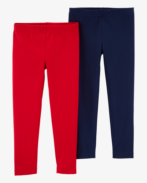 baby 2-pack red & navy cotton stretch leggings