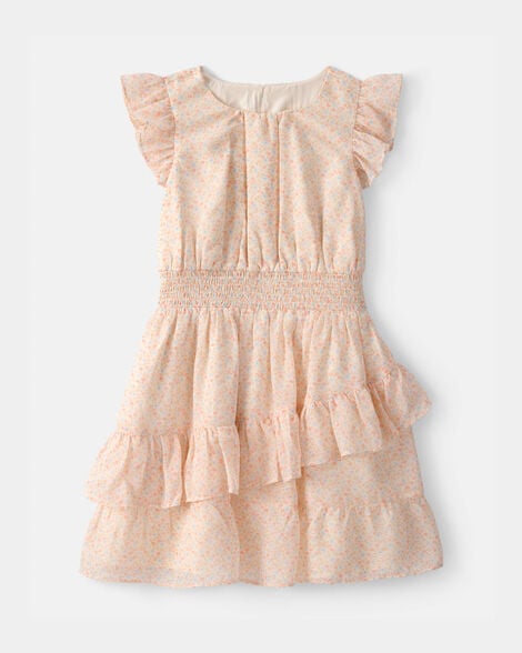 girls floral smocked dress - pink