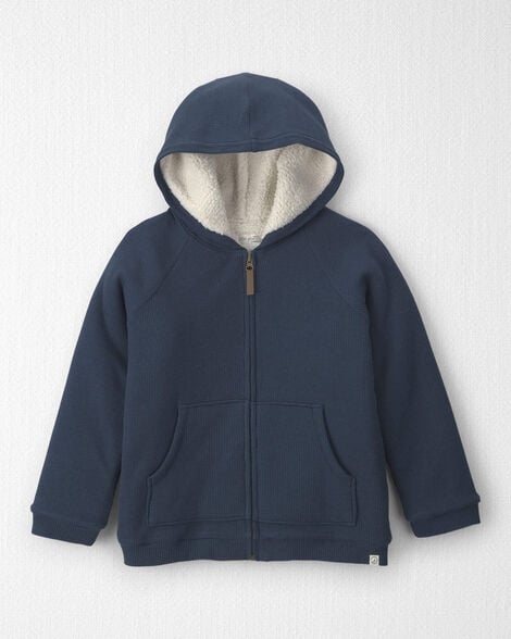 Boys Recycled Teddy Fleece Waffle Knit Hooded Jacket Made with Organic Cotton