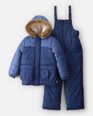Toddler Girl 2-Piece Polka Dot Hooded Snowsuit Jacket & Bib Set - Green