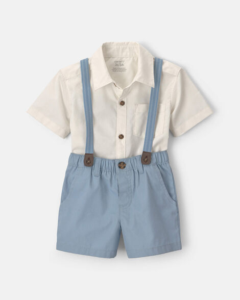 toddler boy 2-piece short-sleeve top & short set - blue/cream