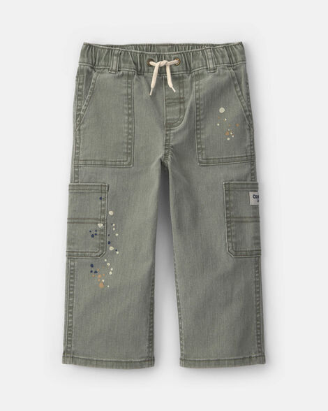 Toddler Boy Splatter Paint Wide-Leg Carpenter Pants - Green