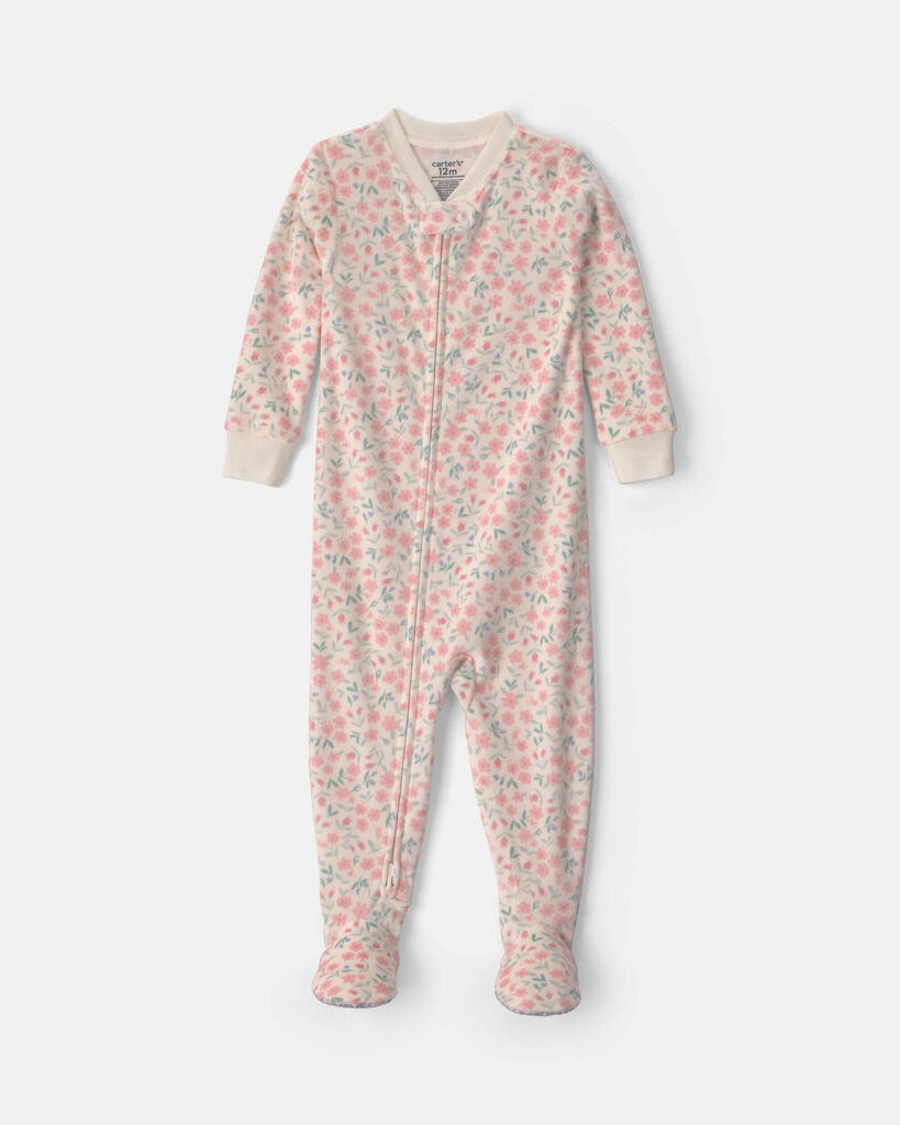 Carter's Dreamplush Baby Girls Footed Crew Neck Long Sleeve One Piece Pajama, 24 Months, White