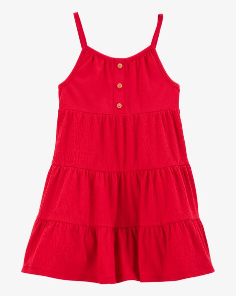  Product image 1 of Toddler Textured Knit Tank  Button-Front Dress - Red