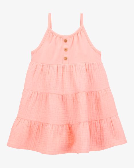  Product image 1 of Baby Textured Gauze Button-Front Dress - Pink