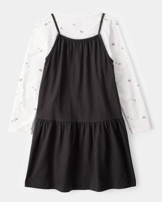 Product image 2 of Kid 2-Piece Bow Print Tee & Tank Dress Set - Black/Ivory
