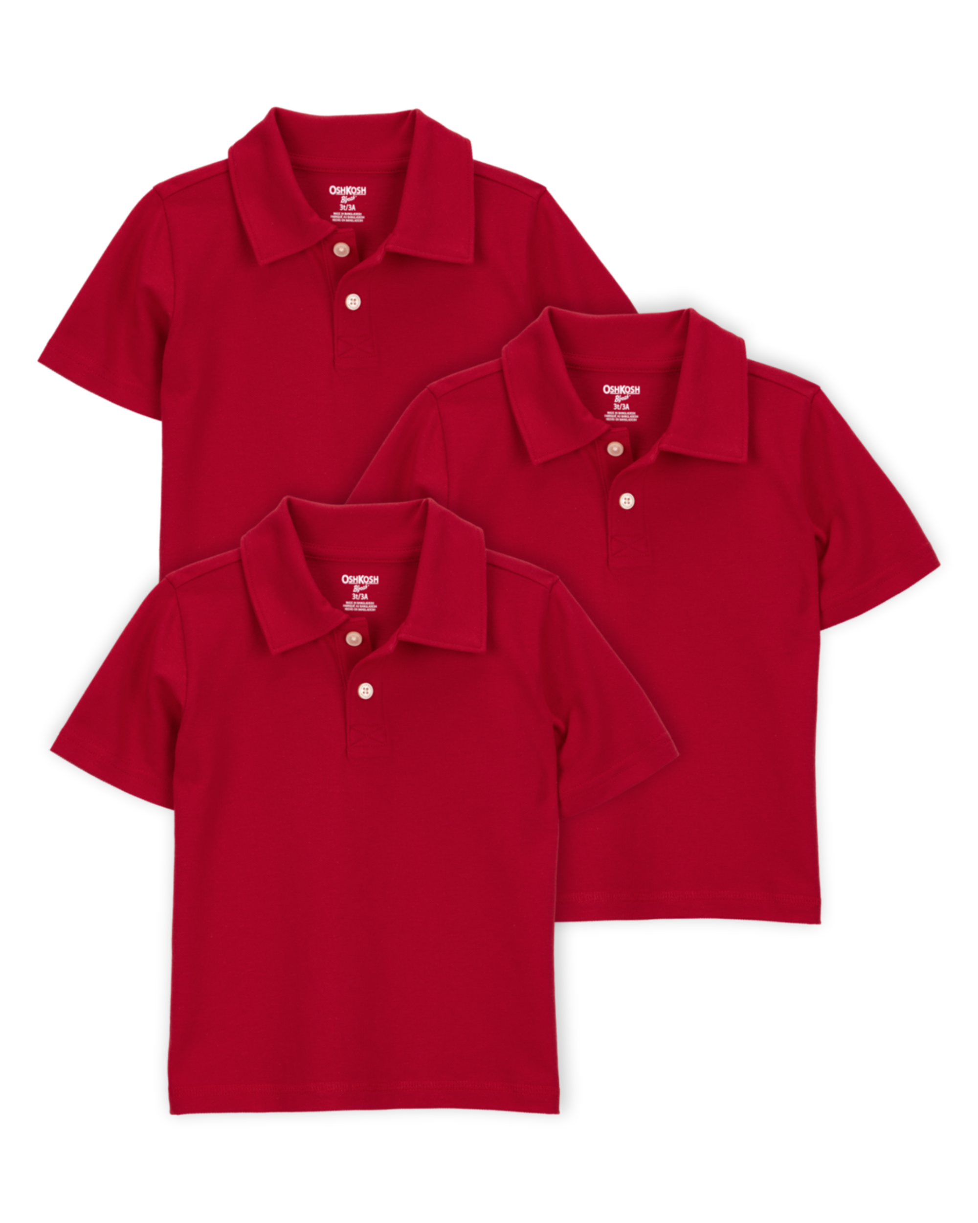 Toddler 3-Pack Pique Uniform Polo Shirts - Red